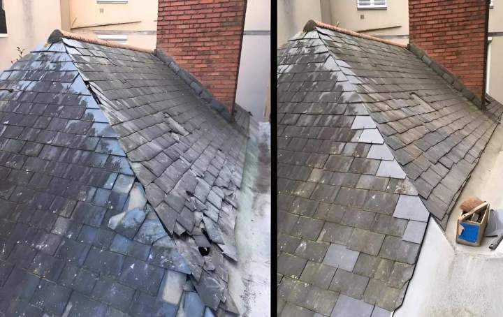 Reprise d'étanchéité de la couverture par remplacement et remaniement des ardoises infiltrantes Nantes